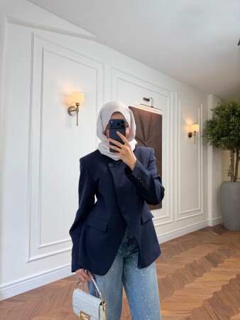 Marla Tek Düğmeli Blazer - Lacivert - Nuuwears