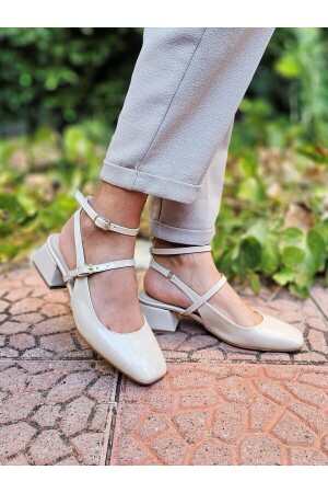 Mary Jane Dar Kalıp Koyu Krem Rugan Vintage Kare Küt Burunlu Kalın Topuklu ayakkabı - 2