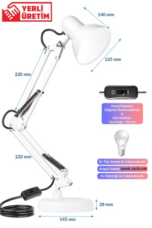 Masa Lambası Akrobat Yaylı Metal 360° Açılı Ayarlanabilir Hareketli Çalışma Masası Lambası Beyaz TLV811 - 6