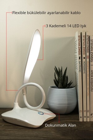 Masa Lambası Şarjlı Akrobatik 3 Kademeli 18 Ledli Dokunmatik Ders Çalışma Pc Beyaz Işık RCN-lamp1 - 3