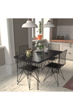 Masa Sandalye Takımı Mermer Desen 110x70 Cm Masa 4 Sandalye Seti - Cosargroup