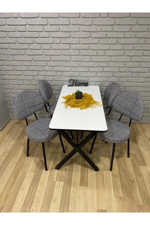 Masa Takımı- Yemek Masası- Mutfak Masası- Balkon Masası - 70x110 Beyaz 4 Arkalıklı Sandalye - 1