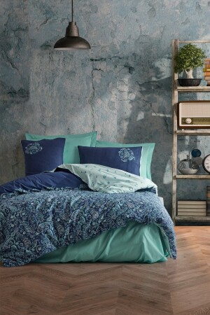 Maskulines Doppelbett-Bettbezug-Set Cadee Mint 8680108053119 - Cotton Box