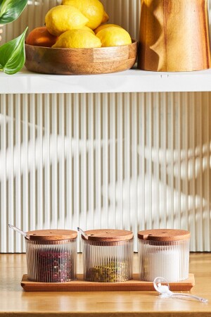 Massimo 3'lü Kapaklı Kaşık Hediyeli Standlı Baharatlık Şeffaf 153.09.01.0579 - Karaca