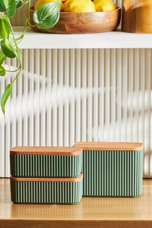 MNZ-Massimo 3 قطع جرة/حاوية تخزين مجموعة خضراء 153 09.01.0577 - Karaca