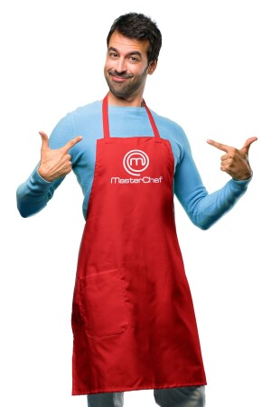 Master Chef Baskılı Kırmızı Mutfak Önlüğü -unisex- Askılı Podye ACRMSTRONLUK - 1