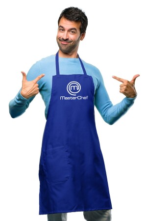 Master Chef Baskılı Saks Mavi Mutfak Önlüğü -unisex- Askılı Podye ACRMSTRONLUK - 1