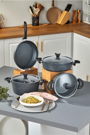 Master Cook 4-teiliges 7-teiliges Granit-Kochgeschirr-Set, Space Grey TAC-4755 - 4