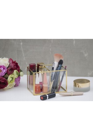 Master Gold Organizer Makyaj Malzemesi Cam Kutu - Ahşap Fikir