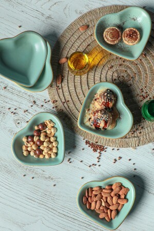 Mat Açık Yeşil Altın Fileli Kalp Çerezlik - Sosluk 14 Cm 6 Adet ST008406F973A841600MAYD200 - Keramika