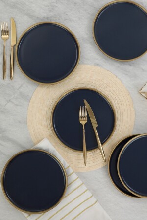 Mat Lacivert Gold File Nordic Pasta Tabağı 22 cm 6 Adet ST039006F993A841700MAEF400 - 4