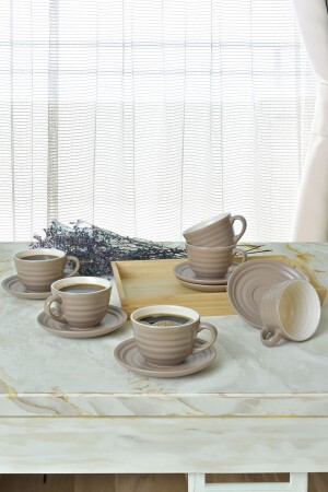 (MNZ-Matte Earth Taupe / Cream Neva Tea Set) ، 12 قطعة لـ 6 أشخاص - Keramika