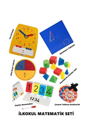 Matematik Seti Ilkokul - Saat- Geometri Tahtası-geometrik Cisimler-kesir- Çarpım Tablosu- Basamaklar 2022-03 - 1