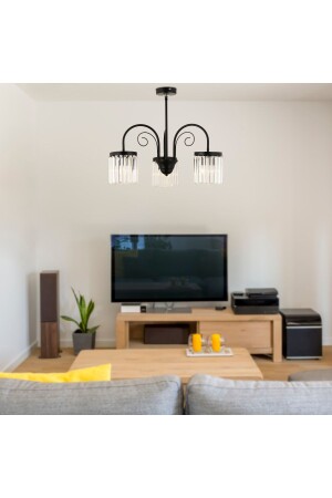 Matias 3-teiliger Wohnzimmer-Kronleuchter aus schwarzem Kristall, Stein, modernes Design, Kristall, 3553-03-BL - Apliqa