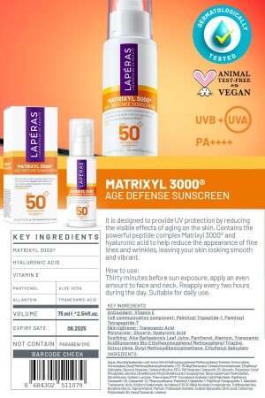 Matrixyl 3000® Peptides SPF 50 Aufpolsternder, revitalisierender, veganer Gesichts-Sonnenschutz mit Hyaluronsäure, 75 ml - 6