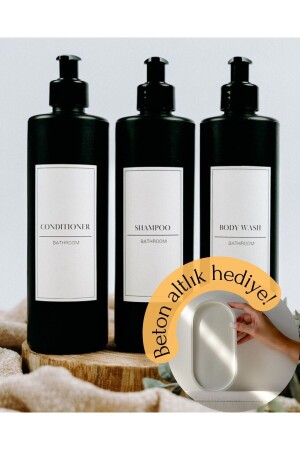 Matte Black Minimal – 3-teilige Shampoo- und Duschgel-Plastikflasche 250 ml – Badezimmer-Set aus Plastikflaschen mit Pumpe aus Kunststoff - 1