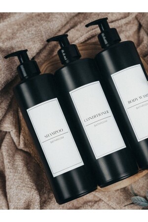 Matte Black Minimal – 3-teilige Shampoo- und Duschgel-Plastikflasche 250 ml – Badezimmer-Set aus Plastikflaschen mit Pumpe aus Kunststoff - 3