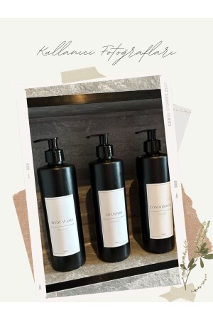 Matte Black Minimal – 3-teilige Shampoo- und Duschgel-Plastikflasche 250 ml – Badezimmer-Set aus Plastikflaschen mit Pumpe aus Kunststoff - 7