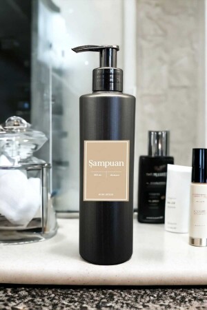 Matte Black Minimal - 3-teilige Shampoo- und Duschgel-Plastikflasche 250 ml - Plastikflaschen-Badezimmerset mit Pumpe plastickbs - 3