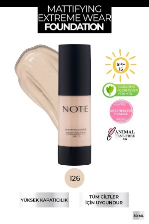 Mattierende Extreme Wear Foundation Matte Finish 126 Nude Ivory - 2