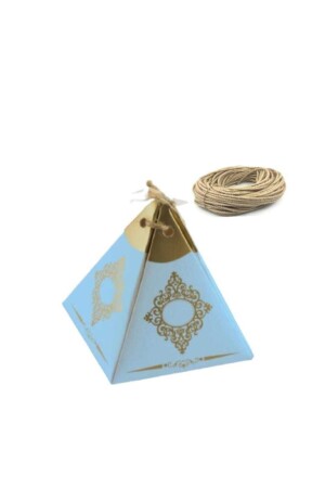 Mavi Altın Varaklı Piramit Lokum - Şeker Kutusu 50 Adet- 10 Metre Jüt Ip - 1