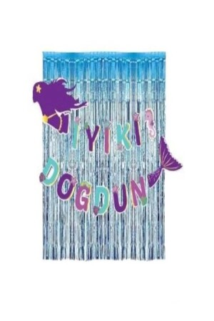 Mavi Arkafonlu Denizkızı Konseptli Iyi Ki Doğdun Yazılı Set Deniz Kızı Temalı Mor Mavi - Bkmc