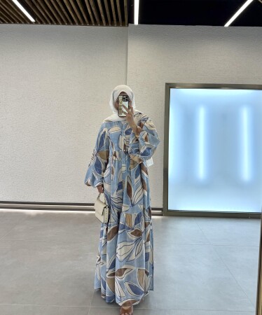 Mavi Desenli Zra Elbise - Duendeca