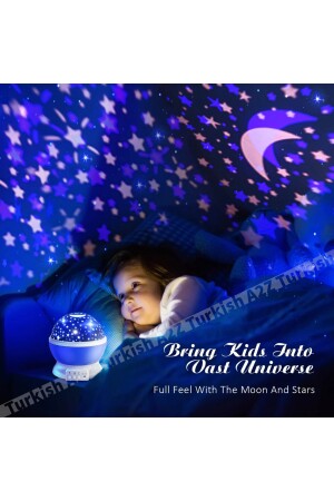Mavi Dönen Renkli Ay Yıldızlı Gökyüzü Yansıtmalı Projeksiyon Gece Lambası Çocuk Bebek Parti Odası BLUE0241 - 3