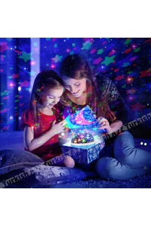 Mavi Dönen Renkli Ay Yıldızlı Gökyüzü Yansıtmalı Projeksiyon Gece Lambası Çocuk Bebek Parti Odası BLUE0241 - 5