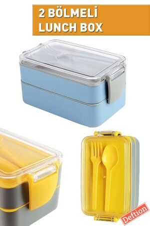 Mavi Gri 900ml Lunch Box Beslenme Kutusu Plastik Sefer Tası Yemek Taşıma Lunchbox Okul Yurt Için - 1