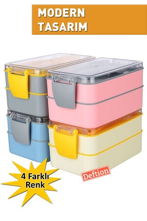 Mavi Gri 900ml Lunch Box Beslenme Kutusu Plastik Sefer Tası Yemek Taşıma Lunchbox Okul Yurt Için - 3