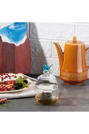 Mavi Kuş Figürlü El Yapımı Murano Cam Tasarım Kapaklı Reçellik & Şekerlik ada5175 - ADAMODART