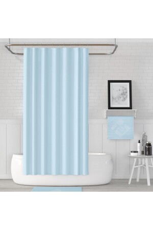 Mavi Polyester Kumaş Banyo Perdesi Yerli Üretim Duş Perdesi Plastik C-halka - 1
