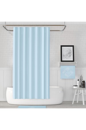 Mavi Polyester Kumaş Banyo Perdesi Yerli Üretim Duş Perdesi Plastik C-halka Mavi Banyo 180x200 - 3