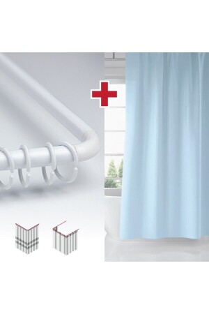 Mavi Renk Banyo Perdesi Askı Hediyeli 180x200cm Tek Kanat Duş Perdesi- L Boru Hediyeli - Tropikhome
