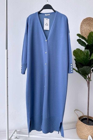 Maxi-Cardigan aus merzerisierter Baumwolle mit Knöpfen – Indigo - 2