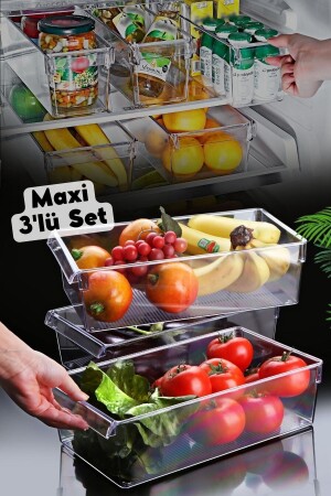 Maxi Tall Clear Buzdolabı & Dolap Içi Düzenleyici Organizer 3 Adet NDY-EP-612-1 - 4