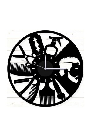 ساعة الجدار المزخرفة من الجدار المقطورة الأسود الخشبية MDF 40x40cm الرجال صانع شعر الحلاقة تصميم Pst013 DVSS006 - TahtaModa