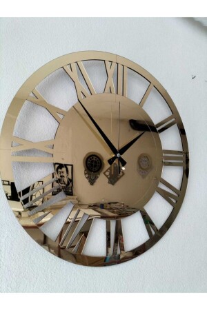 ساعة جدارية ديكورية معينة ومحترفة مع رقم روماني من الزجاج البليكسيكس ذو الذهب على MDF 50x50 Cm Zyk384065012 - Palm Decor