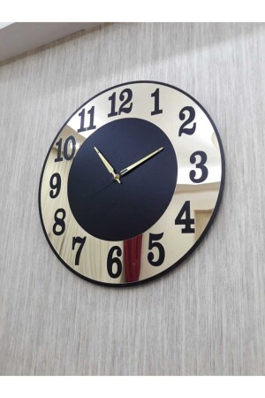 ساعة جدار من الذهب الديكورية من الذهب الأصفر على الـ MDF الأسود مرآة بليكسية مع أرقام تركية 50x50 سم - Tuba Decor