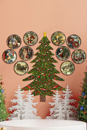 MDF-Silvester-Set mit Kiefernbaum, rahmenlos, runder Schnitt, 11-teiliges Neujahrs-Set, MDF-Gemäldedruck, 12 x 12 - 3