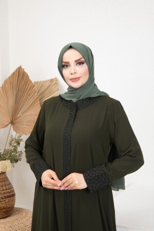 Medina-Seiden-Abaya mit Khaki-Muster - 1