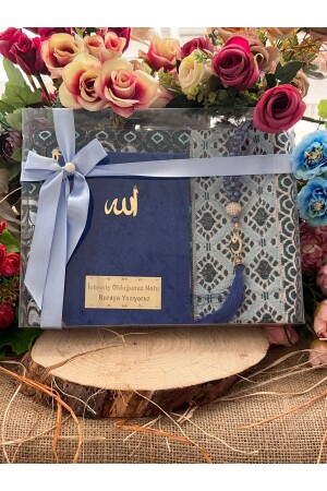 منز هدية صلاة المقدمة السجادة مجموعة صلاة الكرمل الكبيرة مكتوبة الخشية ياسين جوزوي مجموعة العروس العريس حزمة ساكس زرقاء - Medrese Yayınları