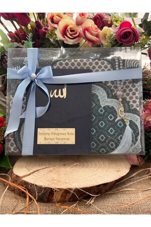 منز هدية صلاة المقدمة السجادة مجموعة صلاة الكرمل الكبيرة مكتوبة مظلمة زرقاء السلمون ياسين جوزيو مجموعة العروس العريس - Medrese Yayınları