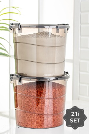 Mega-Größe, 2-teiliger runder Mehl- und Hülsenfruchtbehälter, 7 Liter – Waschmittel-Aufbewahrungsbox, Behälter mit Griff, Anthrazit YVRLK-VNV2LUAnthrazit - 1