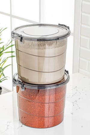 Mega-Größe, 2-teiliger runder Mehl- und Hülsenfruchtbehälter, 7 Liter – Waschmittel-Aufbewahrungsbox, Behälter mit Griff, Anthrazit YVRLK-VNV2LUAnthrazit - 2