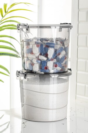 Mega-Größe, 2-teiliger runder Mehl- und Hülsenfruchtbehälter, 7 Liter – Waschmittel-Aufbewahrungsbox, Behälter mit Griff, Anthrazit YVRLK-VNV2LUAnthrazit - 3