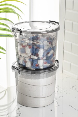 Mega-Größe, 2-teiliger runder Mehl- und Hülsenfruchtbehälter, 7 Liter – Waschmittel-Aufbewahrungsbox, Behälter mit Griff, Anthrazit YVRLK-VNV2LUAnthrazit - 4