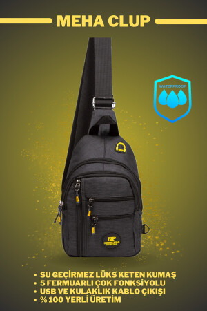 Meha Clup Taillen-Umhängetasche aus Leinenstoff mit Ohren und USB-Anschluss, Körpertasche, Freebag, wasserdicht (18 x 28 cm), MEHA0049 - 2