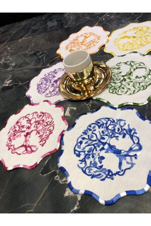 Mehrfarbige 6-teilige Cocktail-Kaffee-Präsentationsserviette Maraş bestickt Gold bestickt Gardenia Präsentationstasse CocktailMixms - Bonny Home